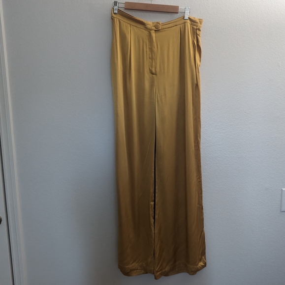 Corey Lynn Calter Petra Gold Satin Wide Leg Pants - Picture 3 of 14